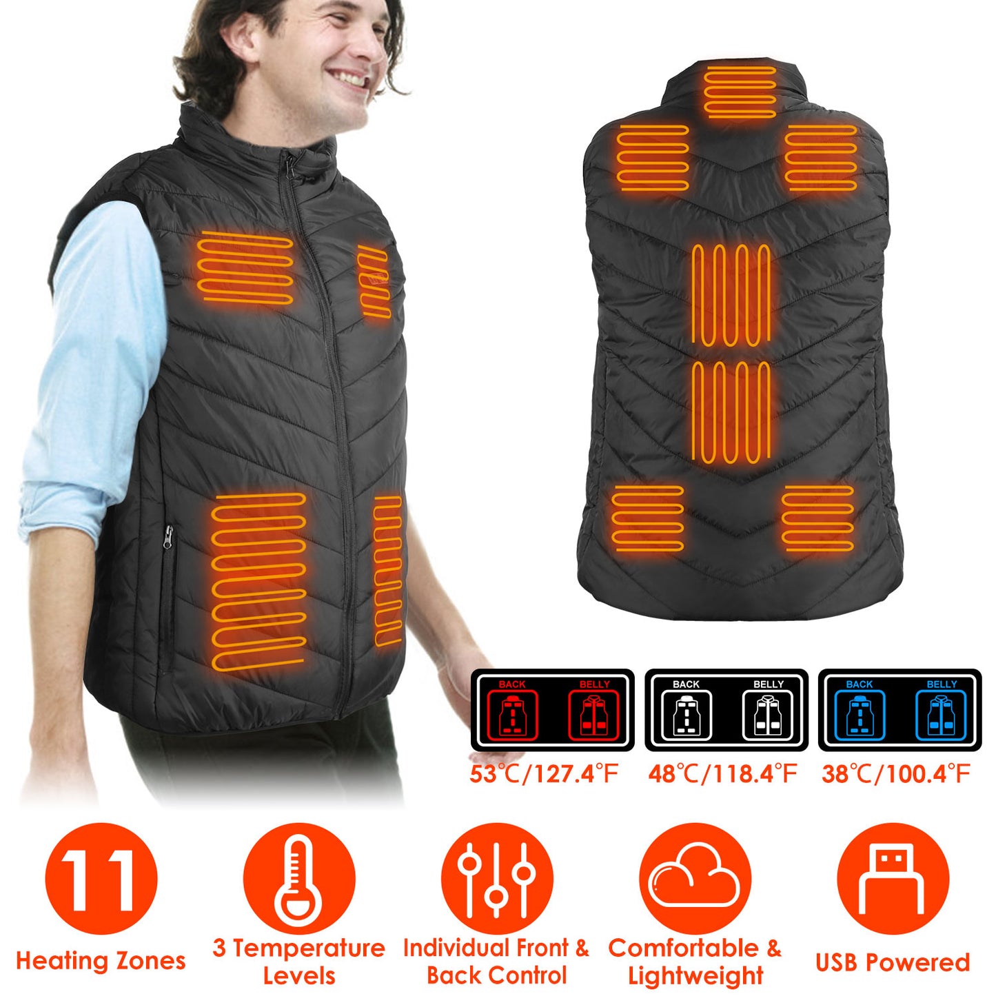 Heated Vest Electric USB Jacket Men Women