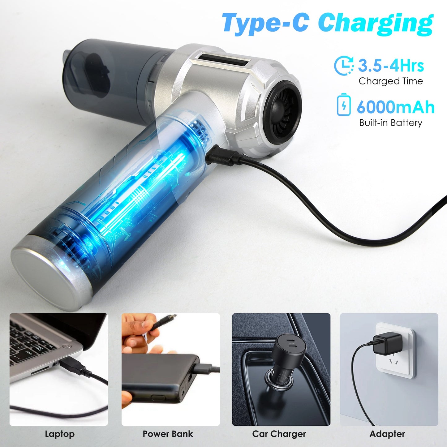 Cordless Car Vacuum Cleaner with 20000PA Suction & Brushless Motor