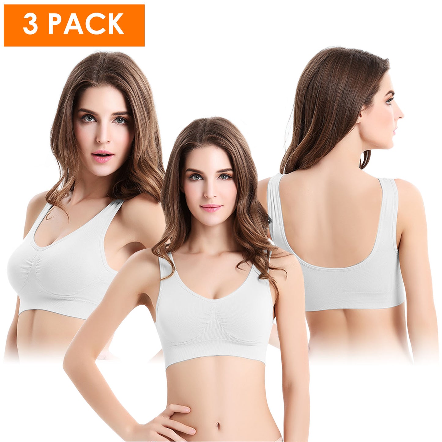 3 Pack Sport Bras For Women Seamless Wire-free Bra Light Support Tank Tops For Fitness Workout Sports Yoga Sleep Wearing
