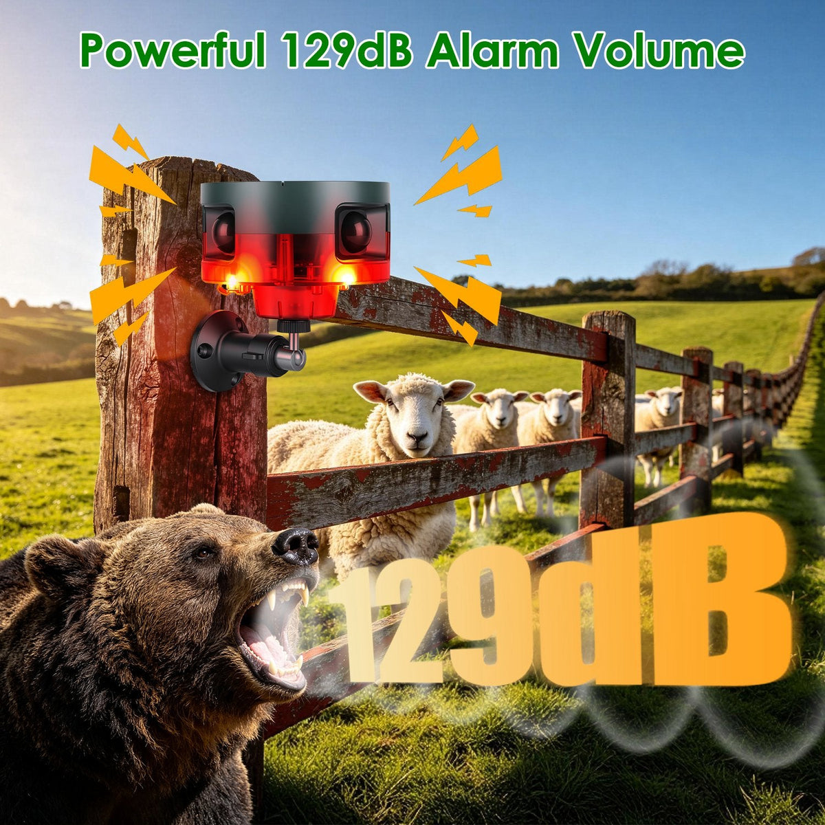 Solar Motion Sensor Alarm 129dB with 13 Sounds & LED Lights
