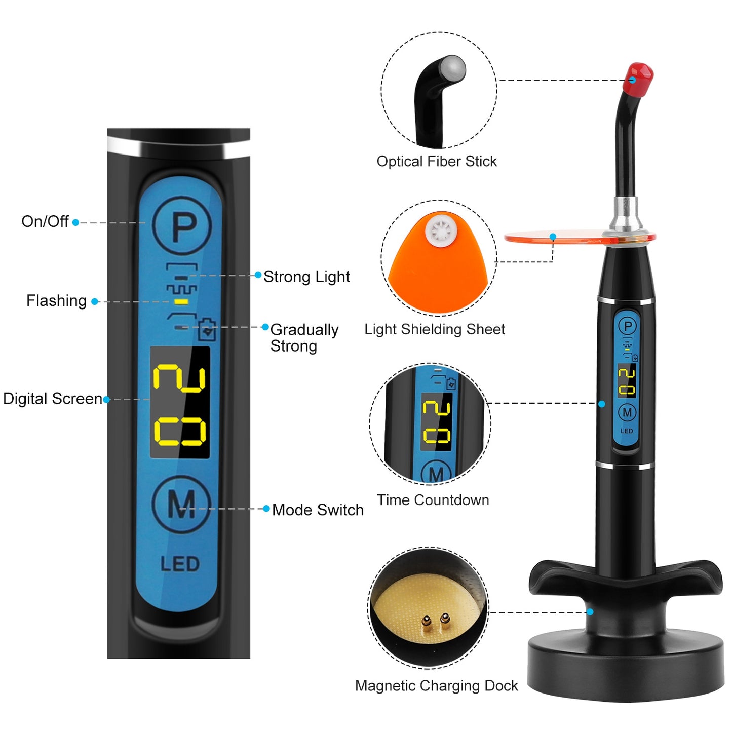 5W Cordless Dental LED Curing Light Lamp
