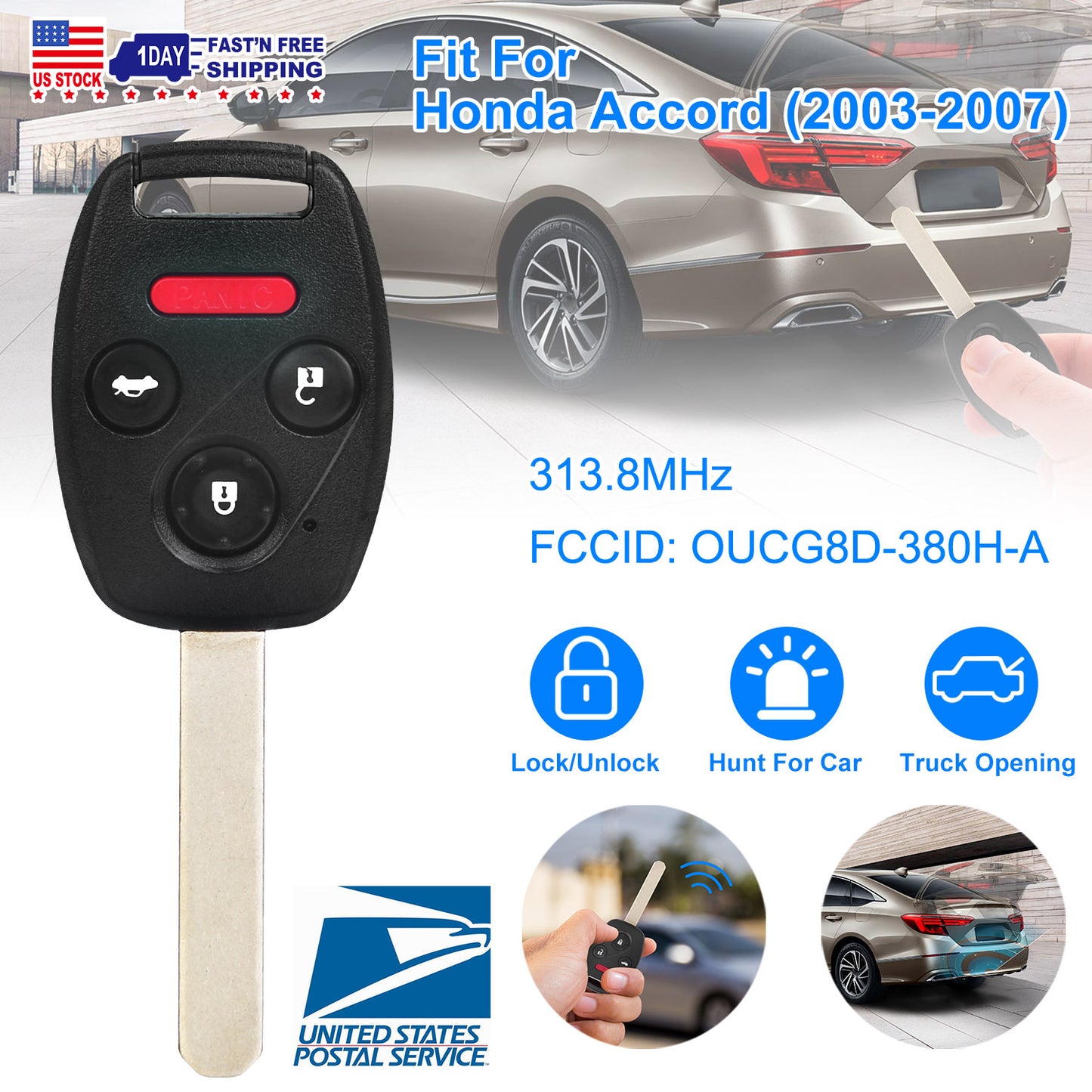 Remote Key Fob for Honda Accord 2003-2007 (3 Button + Panic)