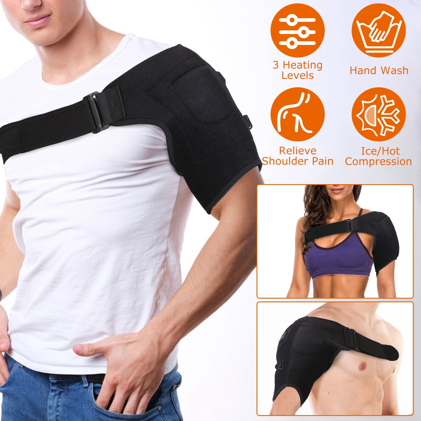 Heated Shoulder Brace Electric Heating Pad Therapy Shoulder Heating Wrap Compression Sleeve for Shoulder Pain Muscle Stiffness Bursitis Tendonitis