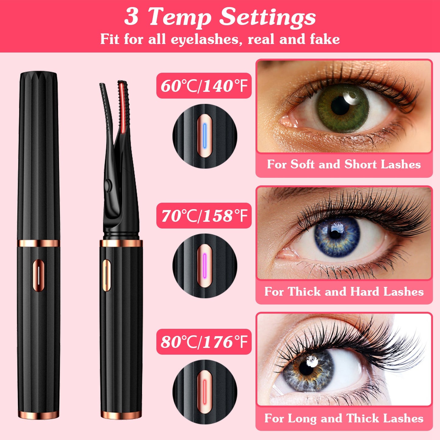 Heated Eyelash Curler for Natural Lift & Curl