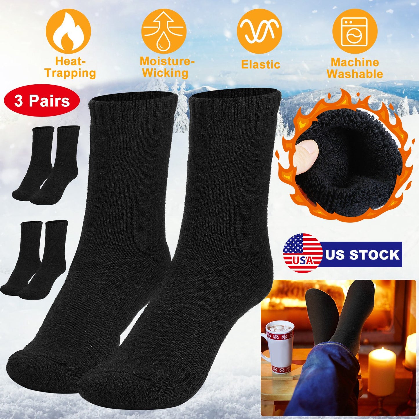 3 Pairs Warm Wool Socks