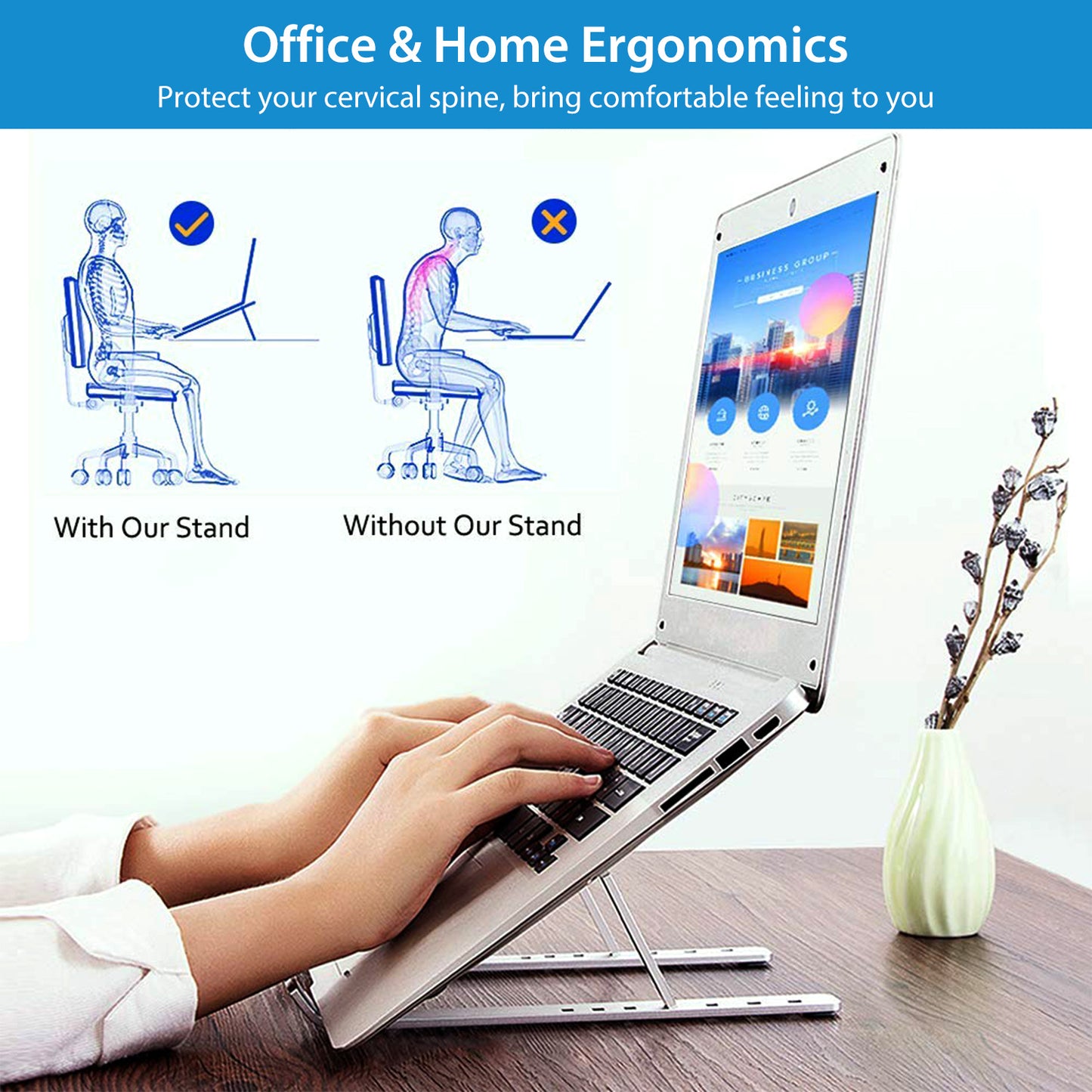 Adjustable Laptop Stand - Foldable Aluminum Riser for Desks