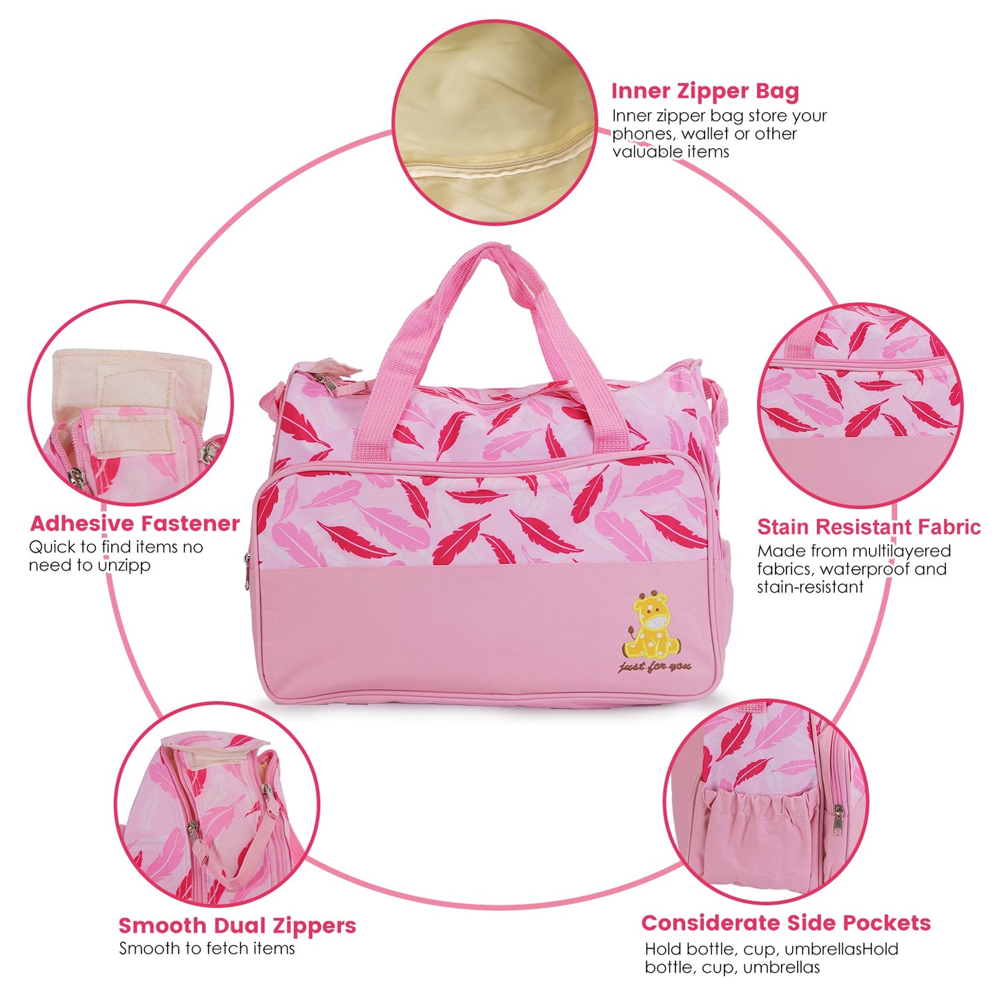 5-Piece Diaper Bag Set with Bottle Bag and Changing Pad