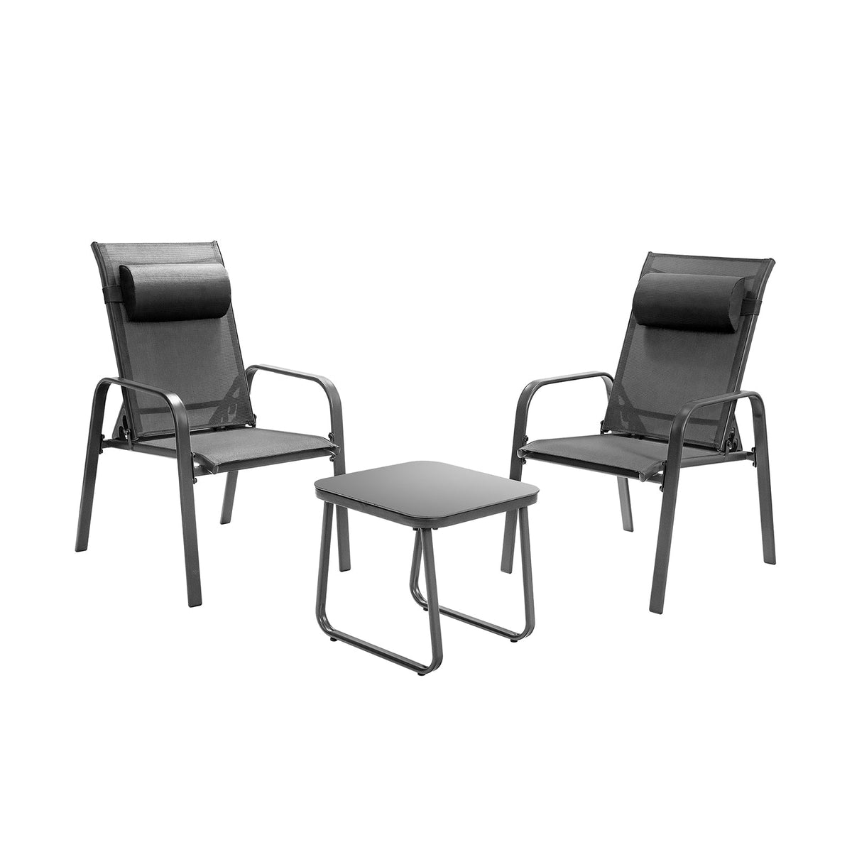 3 Pieces Patio Bistro Furniture Set with Adjustable Backrest