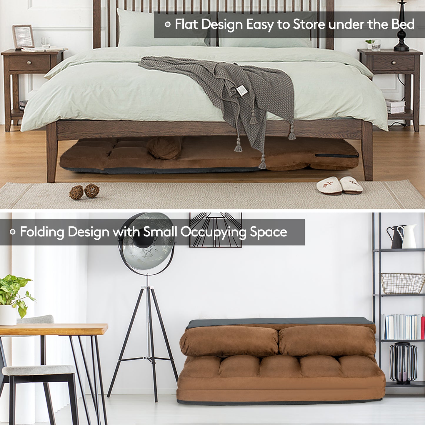 6-Position Foldable Floor Sofa Bed with Removable Cover