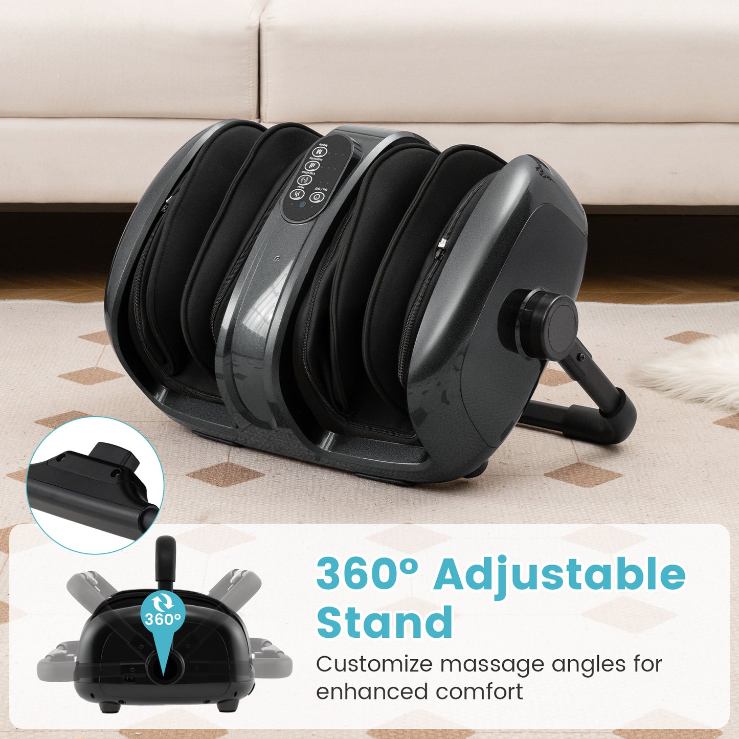 Foot and Calf Massager with Heat for Blood Circulation Pain Relief-Gray
