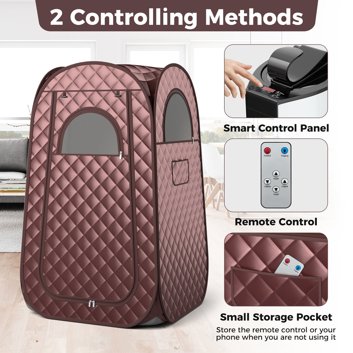 Full-Body Personal Sauna Tent with 1000W 3L Steam Generator for Home Spa Relaxation-Coffee