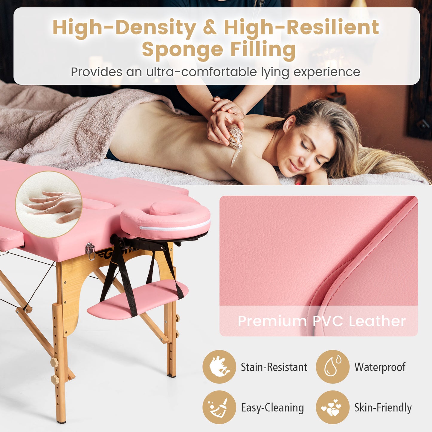 Portable Adjustable Facial Spa Bed with Carry Case-Pink