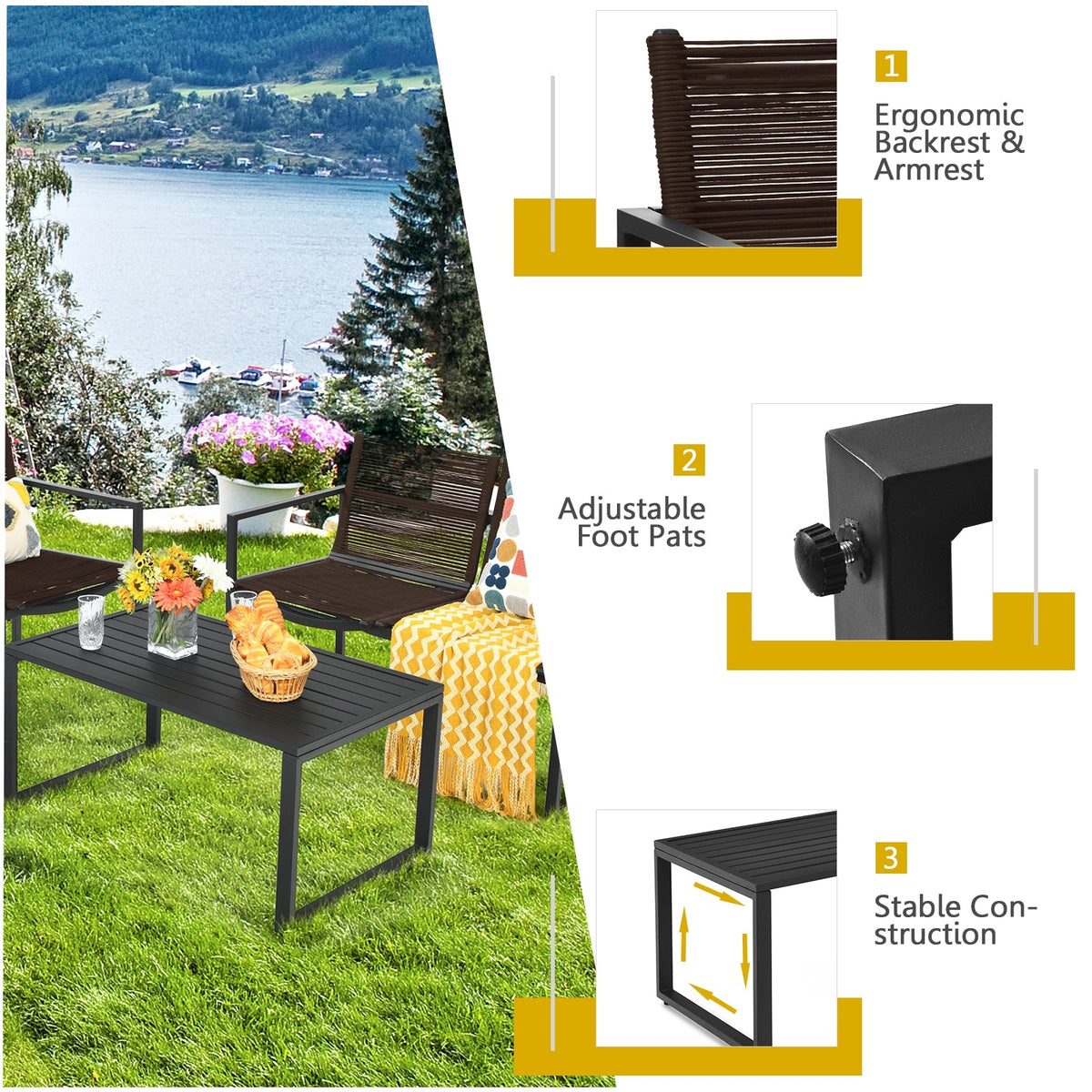 4 Pieces Patio Furniture Conversation Set with Sofa Loveseat