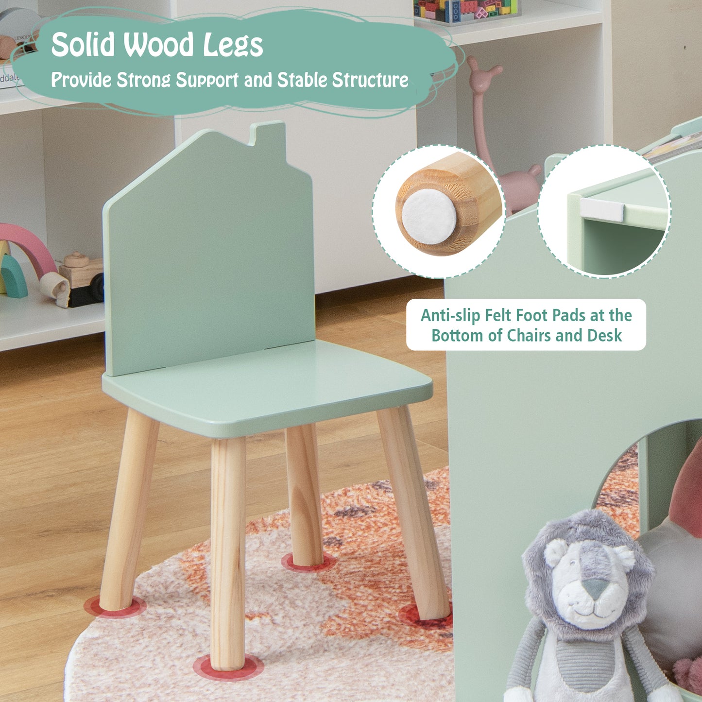 Kids Table and Chair Set with Slant Top and Chalkboards
