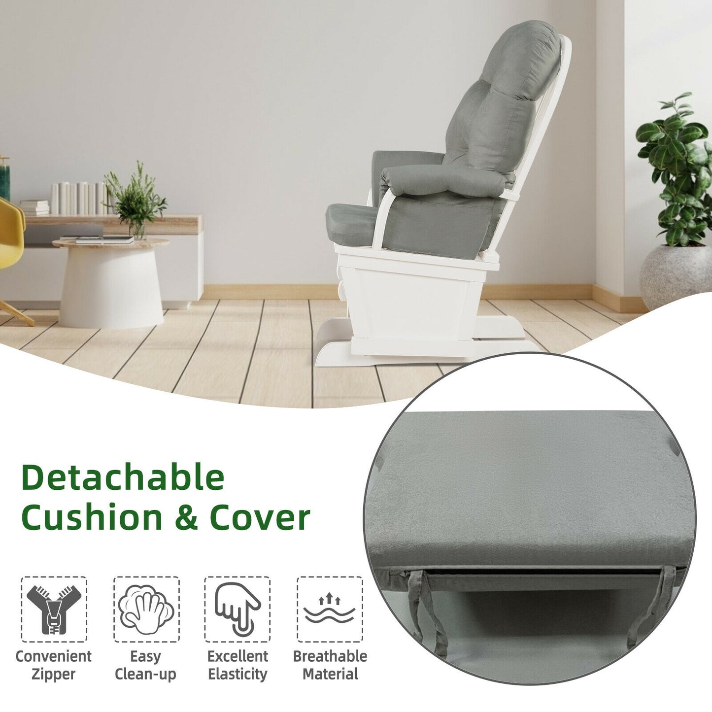 Nursery Glider and Ottoman Set with Padded Armrests