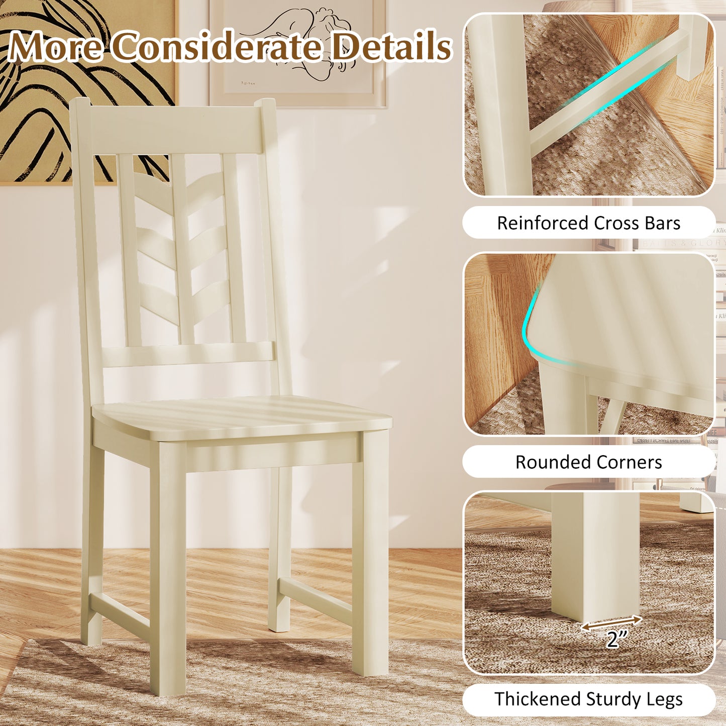 Wooden Dining Chairs Set of 2 with High Back and Leaf Design