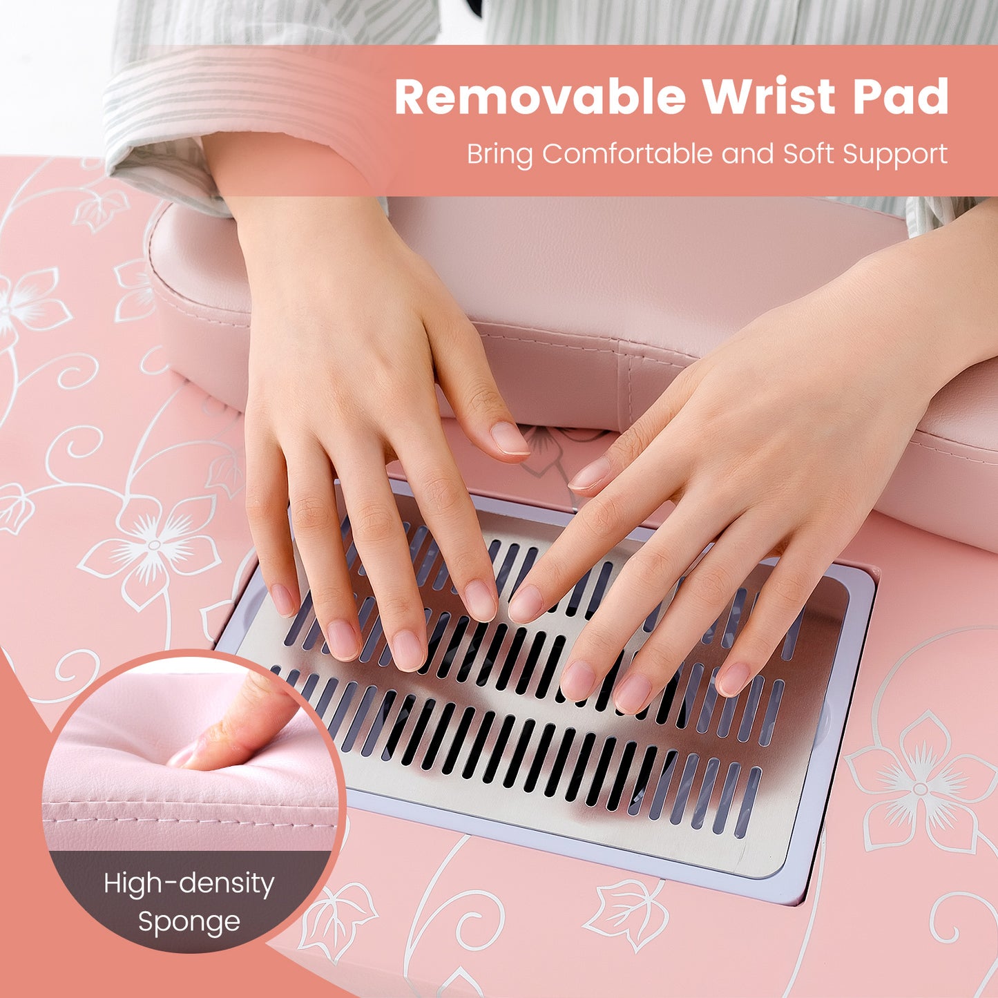 Manicure Nail Table with Bendable USB-plug LED Table Lamp-Pink