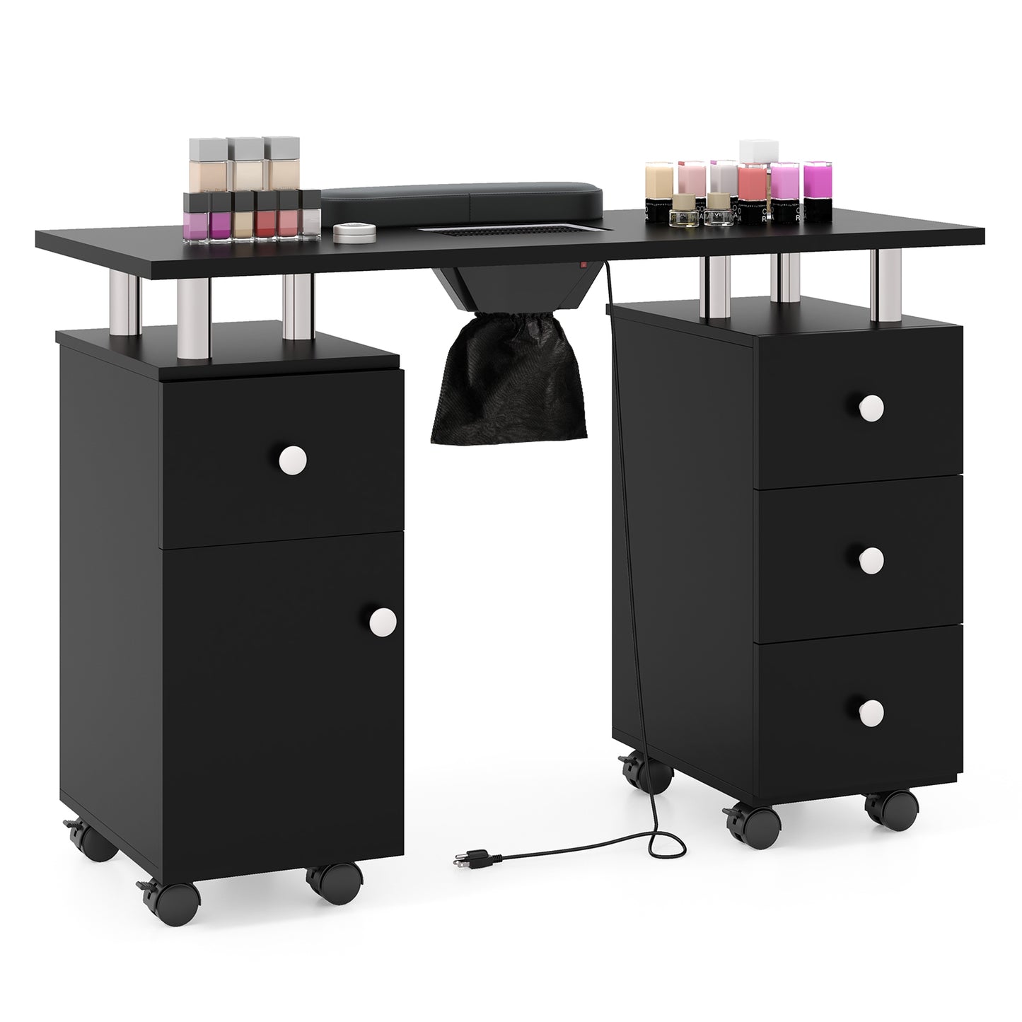 Manicure Table Nail Desk with Electric Dust Collector and 3 Dust Bags-Black