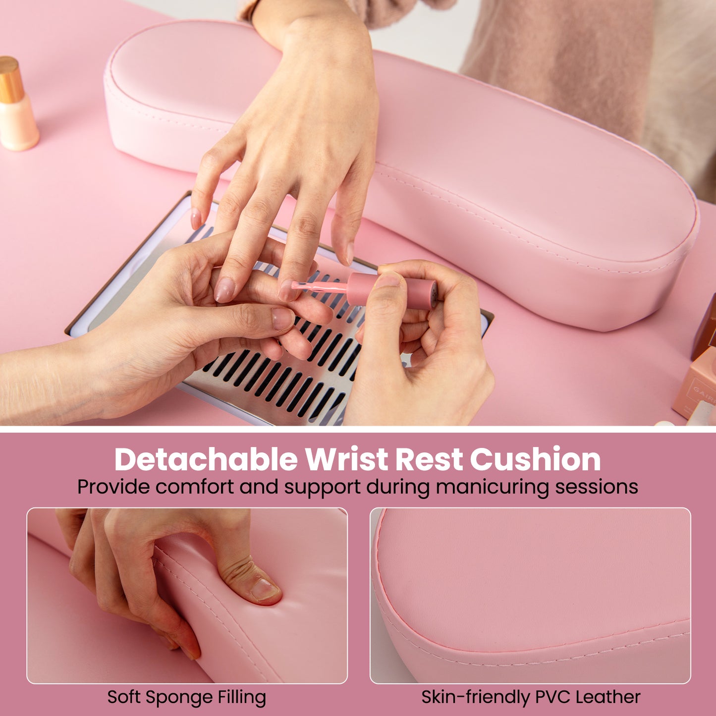 Manicure Table Nail Desk with Electric Dust Collector and 3 Dust Bags-Pink