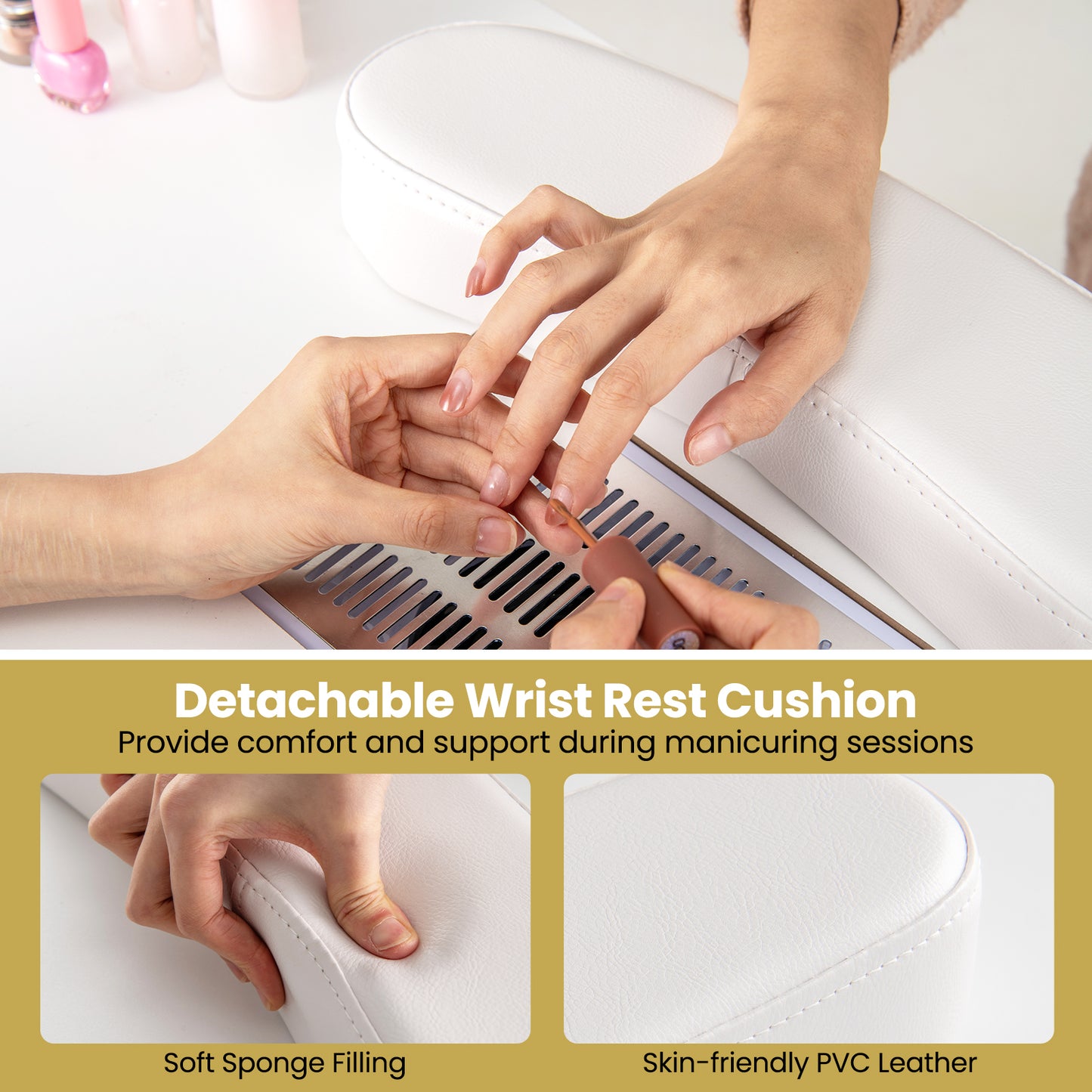 Manicure Table Nail Desk with Electric Dust Collector and 3 Dust Bags-White