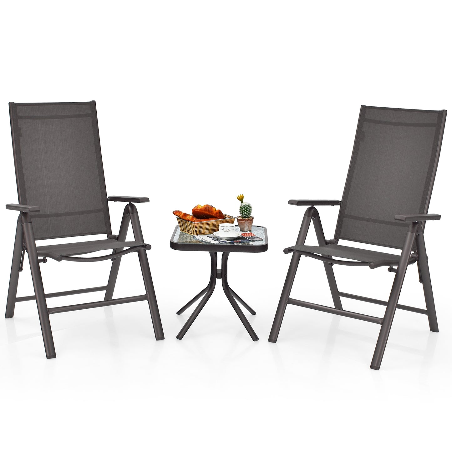 Folding Patio Dining Chairs Set of 2 with Adjustable Back