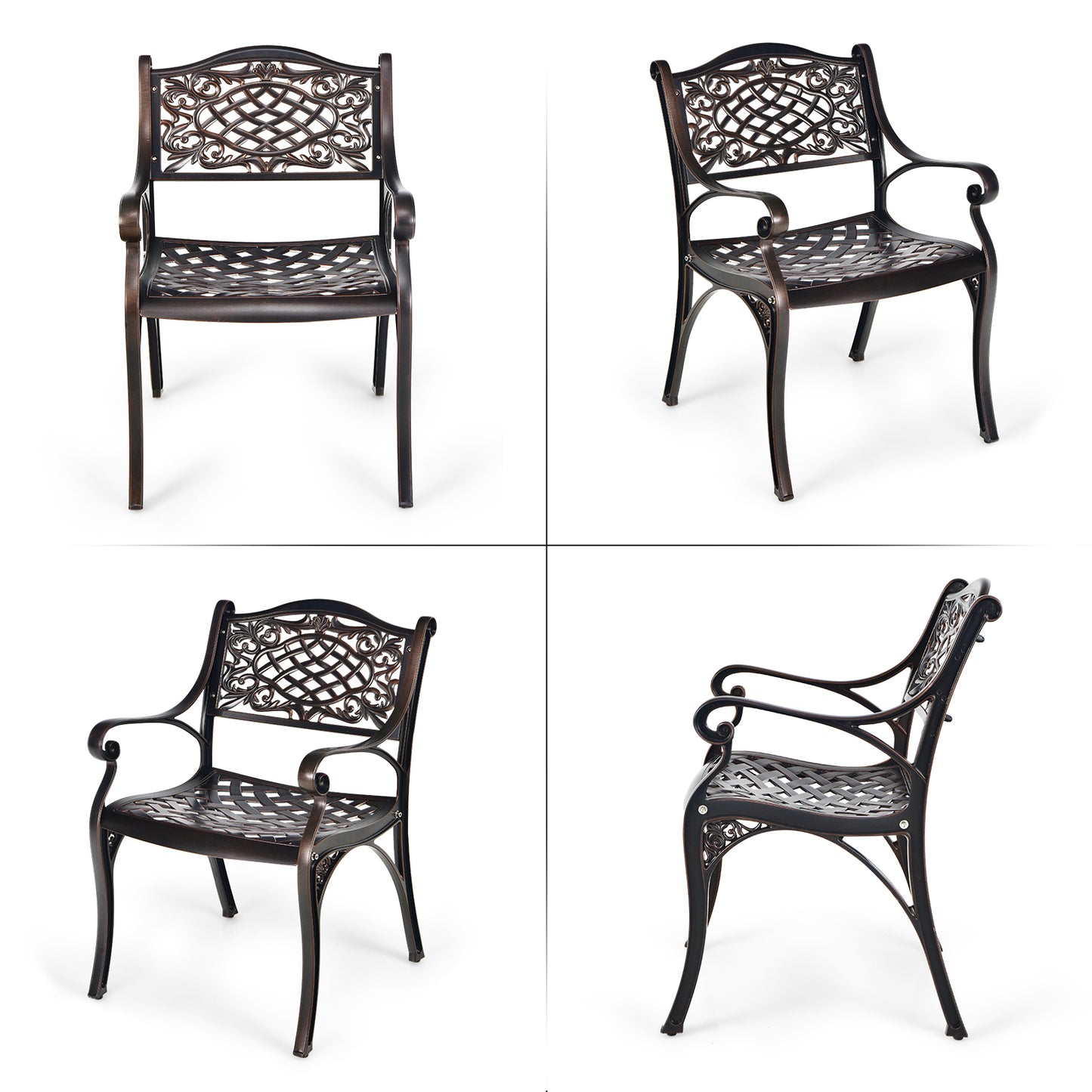 Cast Aluminum Patio Dining Chairs Set of 2 with Armrests