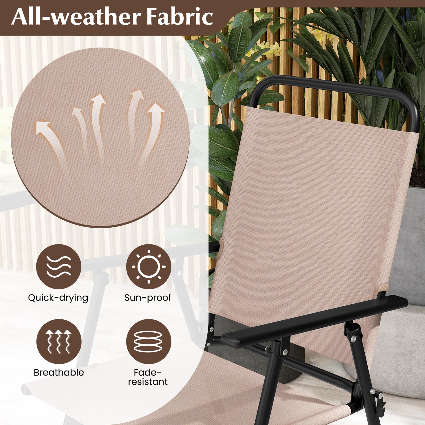 3-Piece Outdoor Bistro Set with Folding Chairs and Glass Table