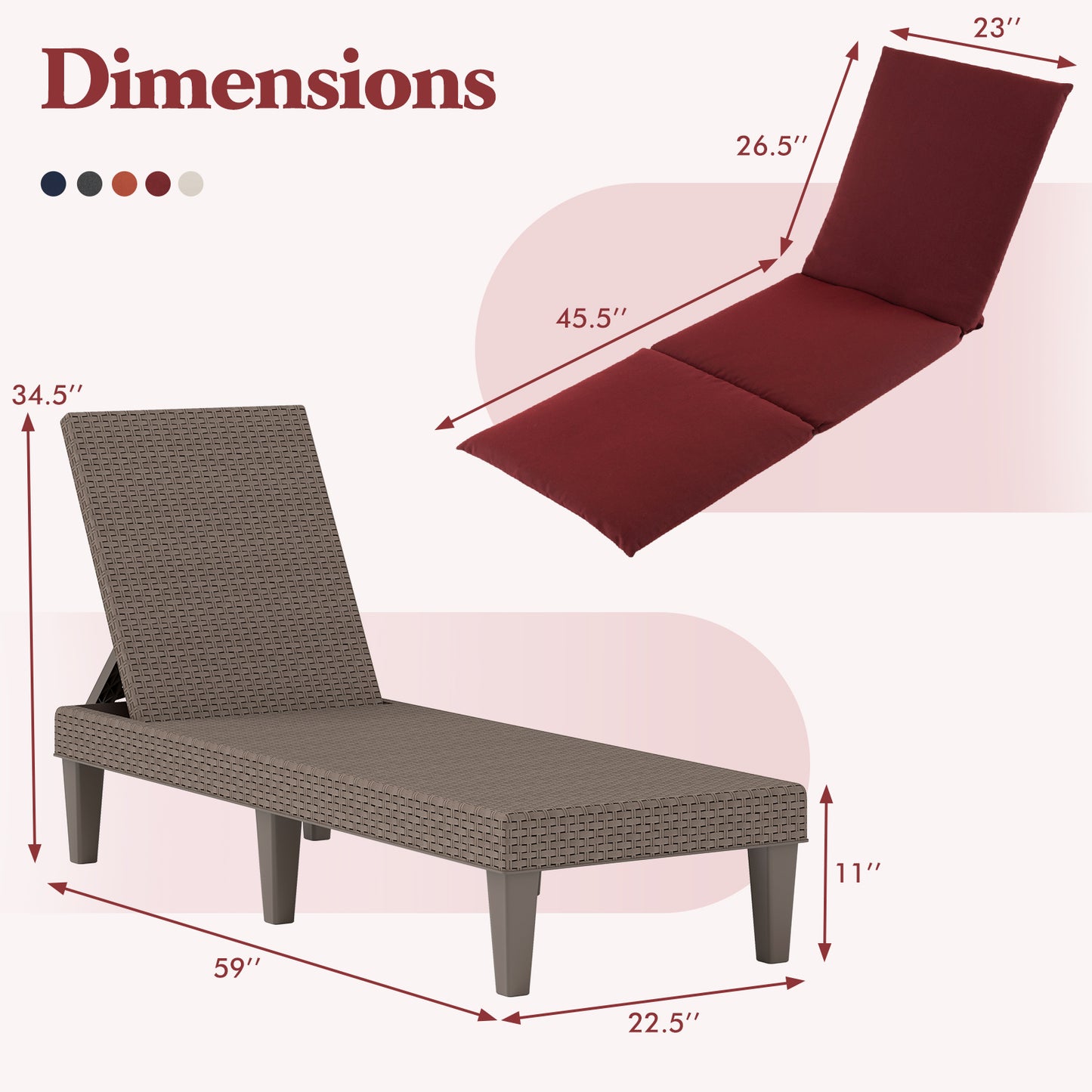 Adjustable Outdoor Chaise Lounge Chair with Cushion