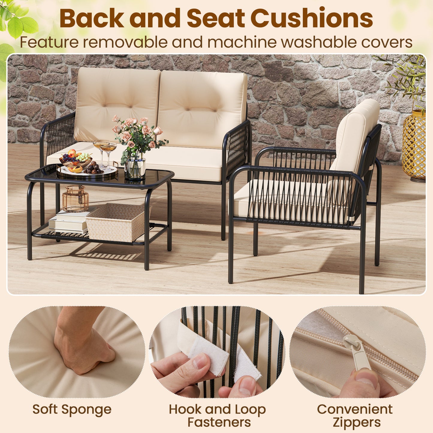 4-Piece Patio Conversation Set with Loveseat & Coffee Table