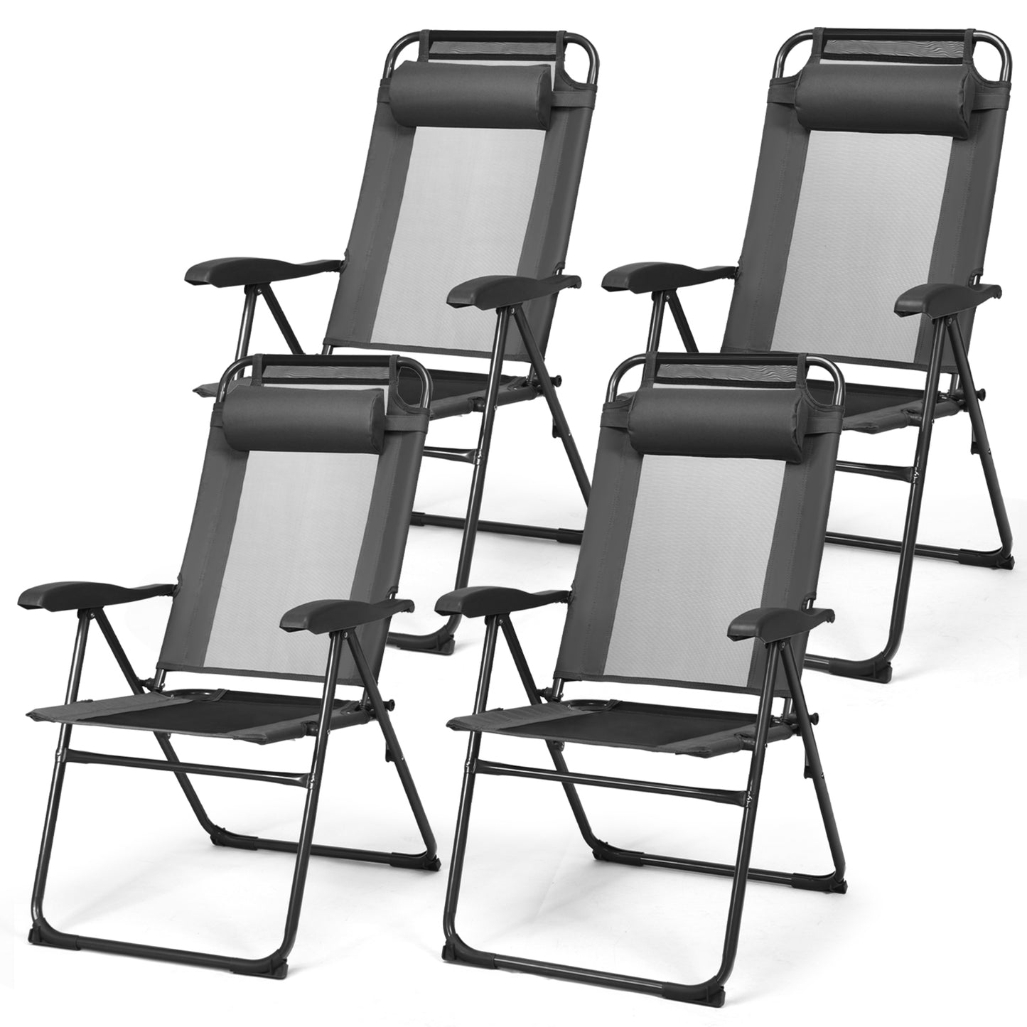 Adjustable Folding Recliner Chairs - 7 Position Backrest (Set of 2)