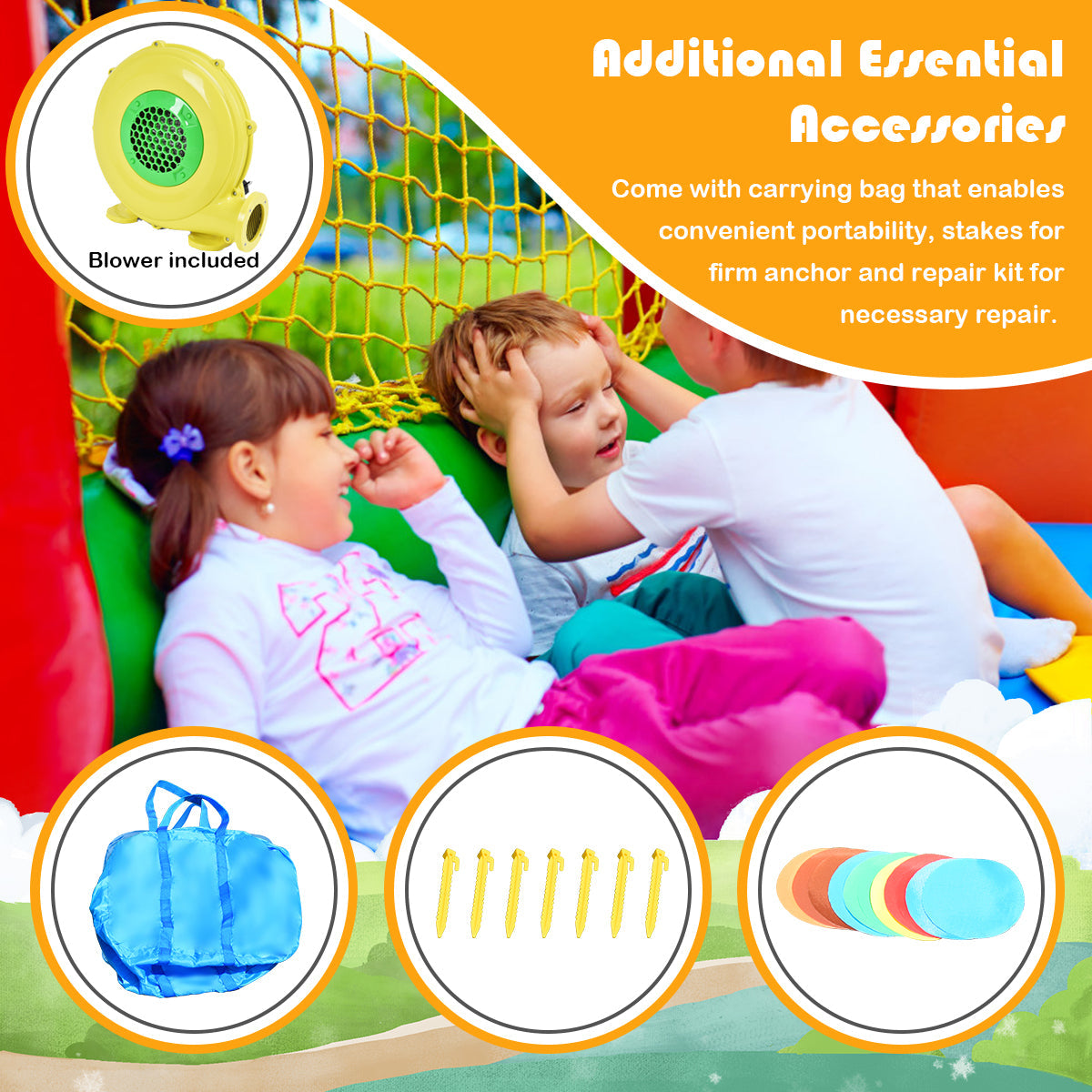 Outdoor Indoor Inflatable Kids Bounce House with 480W Air Blower