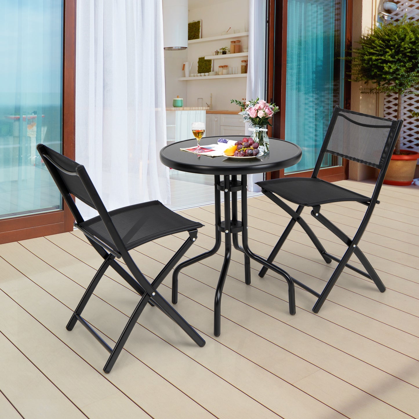 3-Piece Folding Bistro Set with Round Table and Chairs