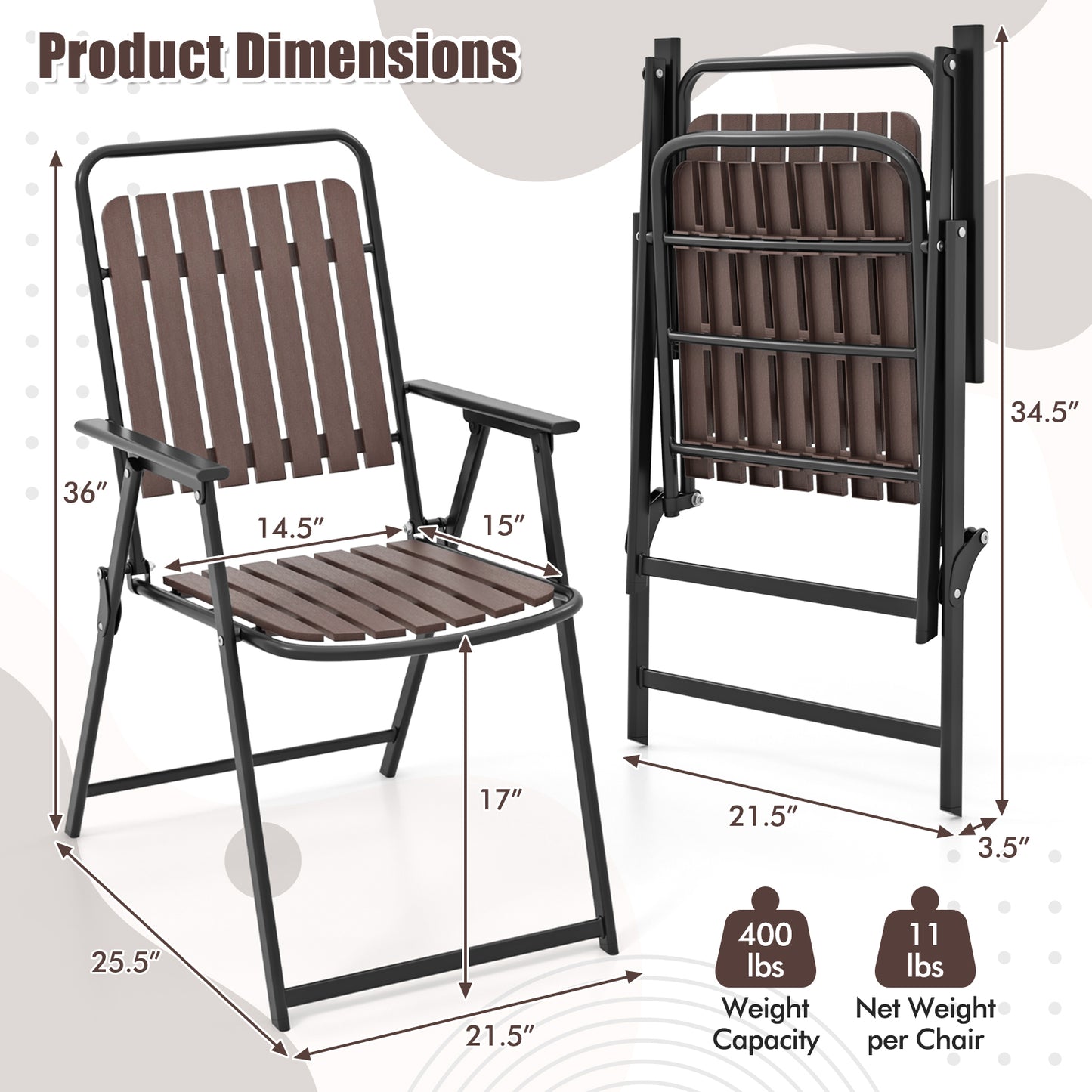 Folding Patio Dining Chairs Set of 4 - 400 LBS Capacity