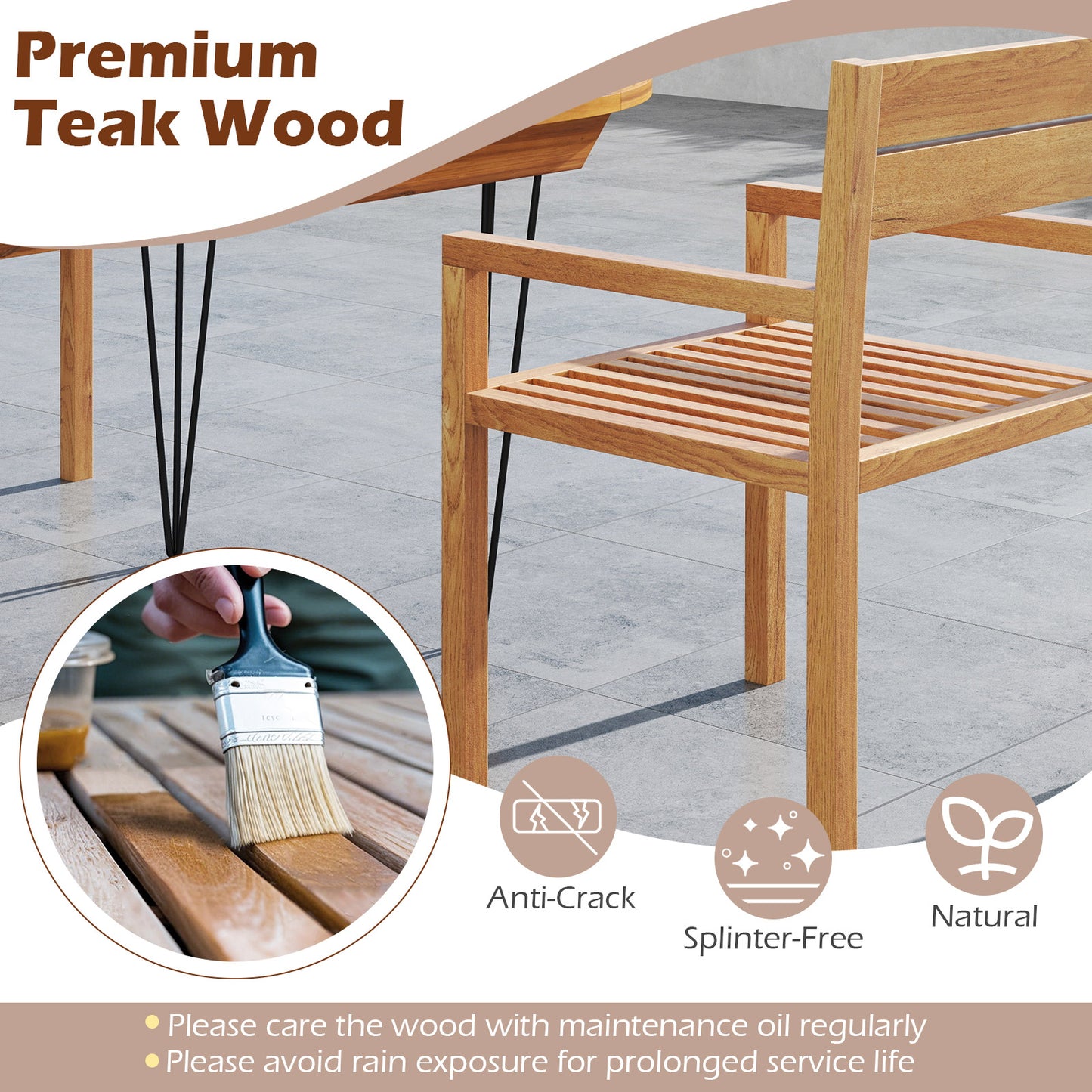 Teak Wood Patio Dining Armchair with Inclined Backrest