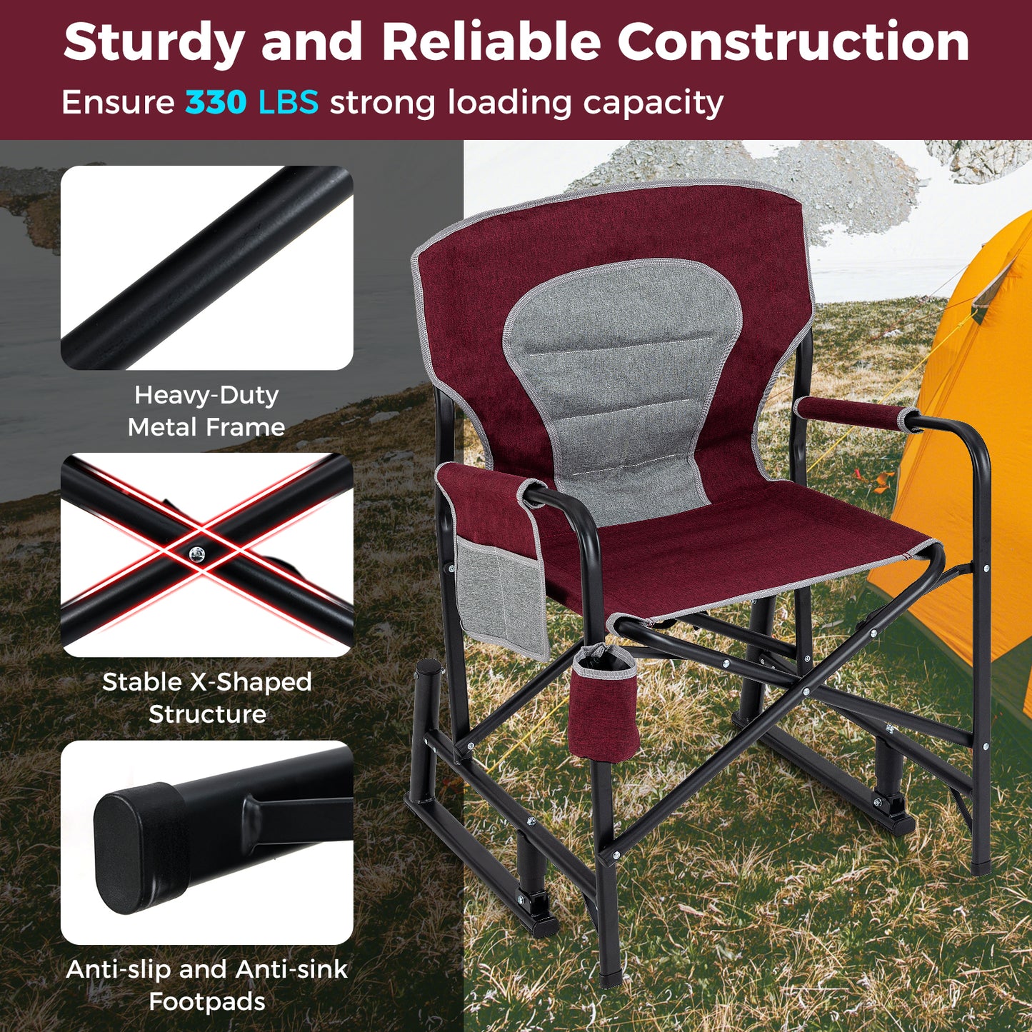 Rocking Camping Chair with Dual Springs and Padded Back