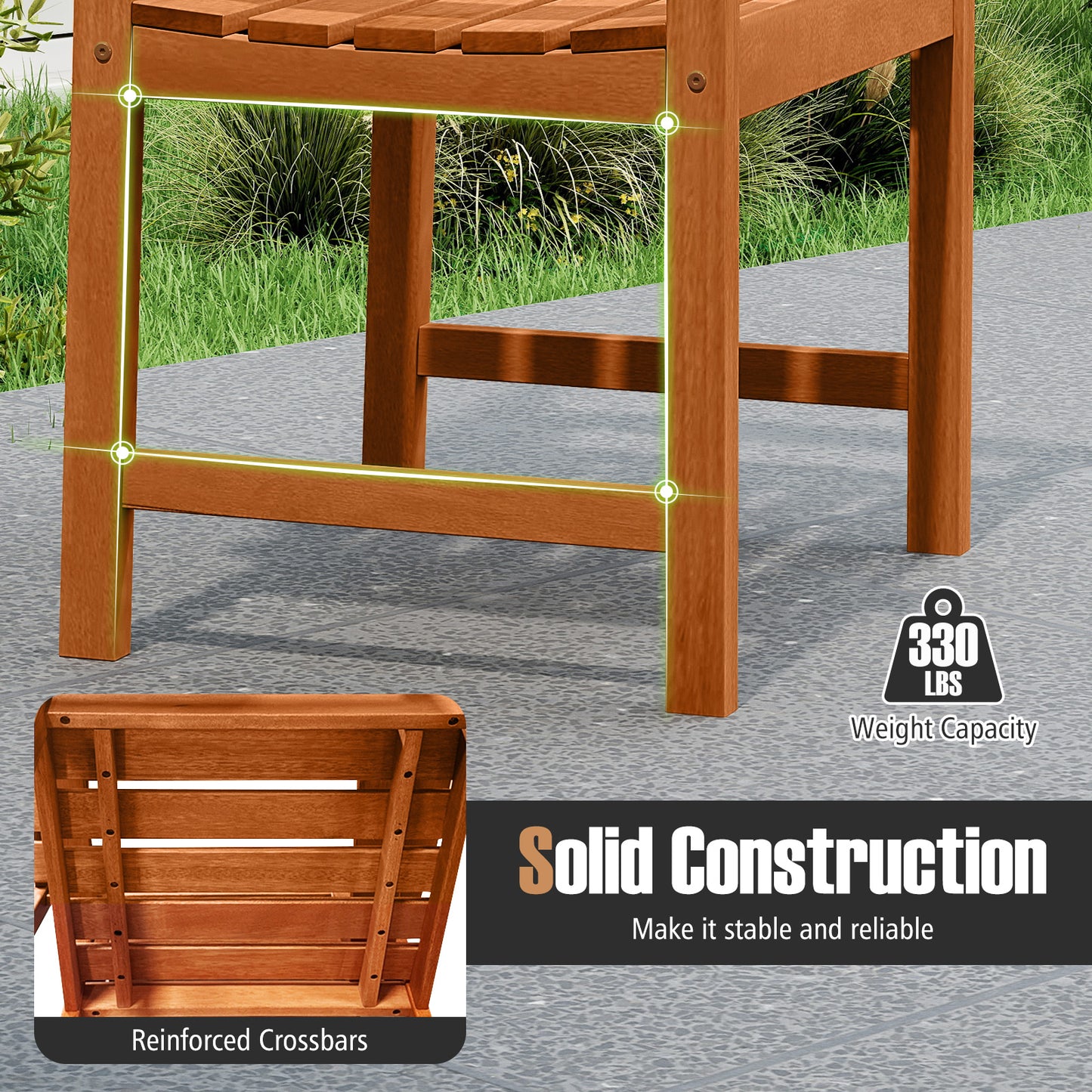 Wooden Patio Dining Chairs with Inclined Backrests - Set of 2