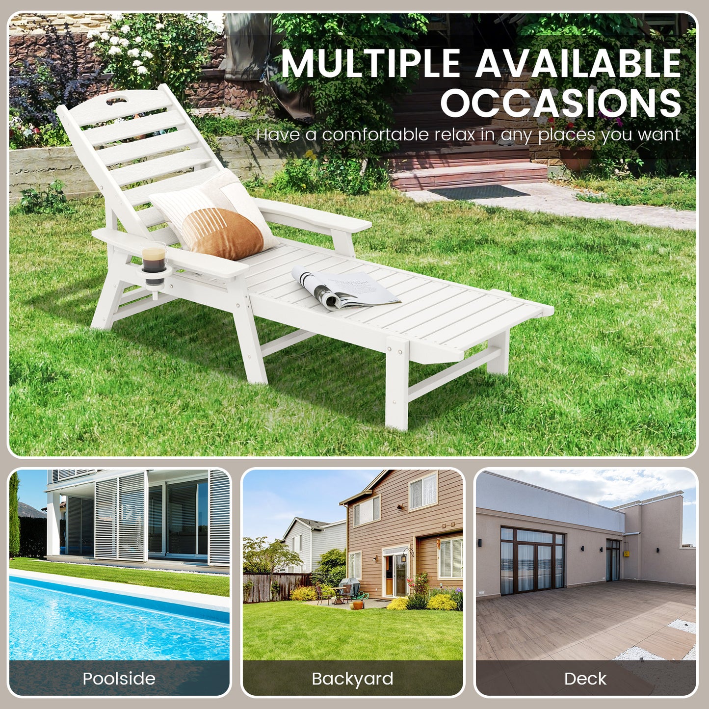 Outdoor Chaise Lounge Chair with 4-Position Adjustable Backrest