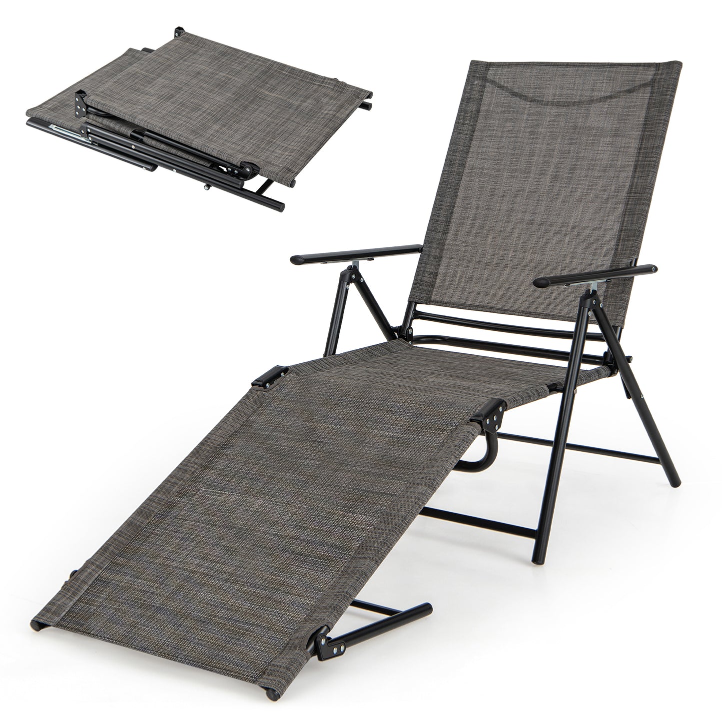 Folding Chaise Lounge Chair with 6-Level Adjustable Backrest