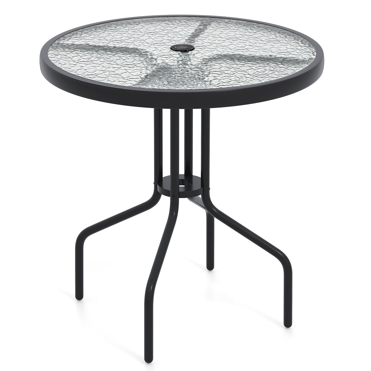 27.5 Inch Round Patio Dining Table with Rippled Tempered Glass Top for Backyard
