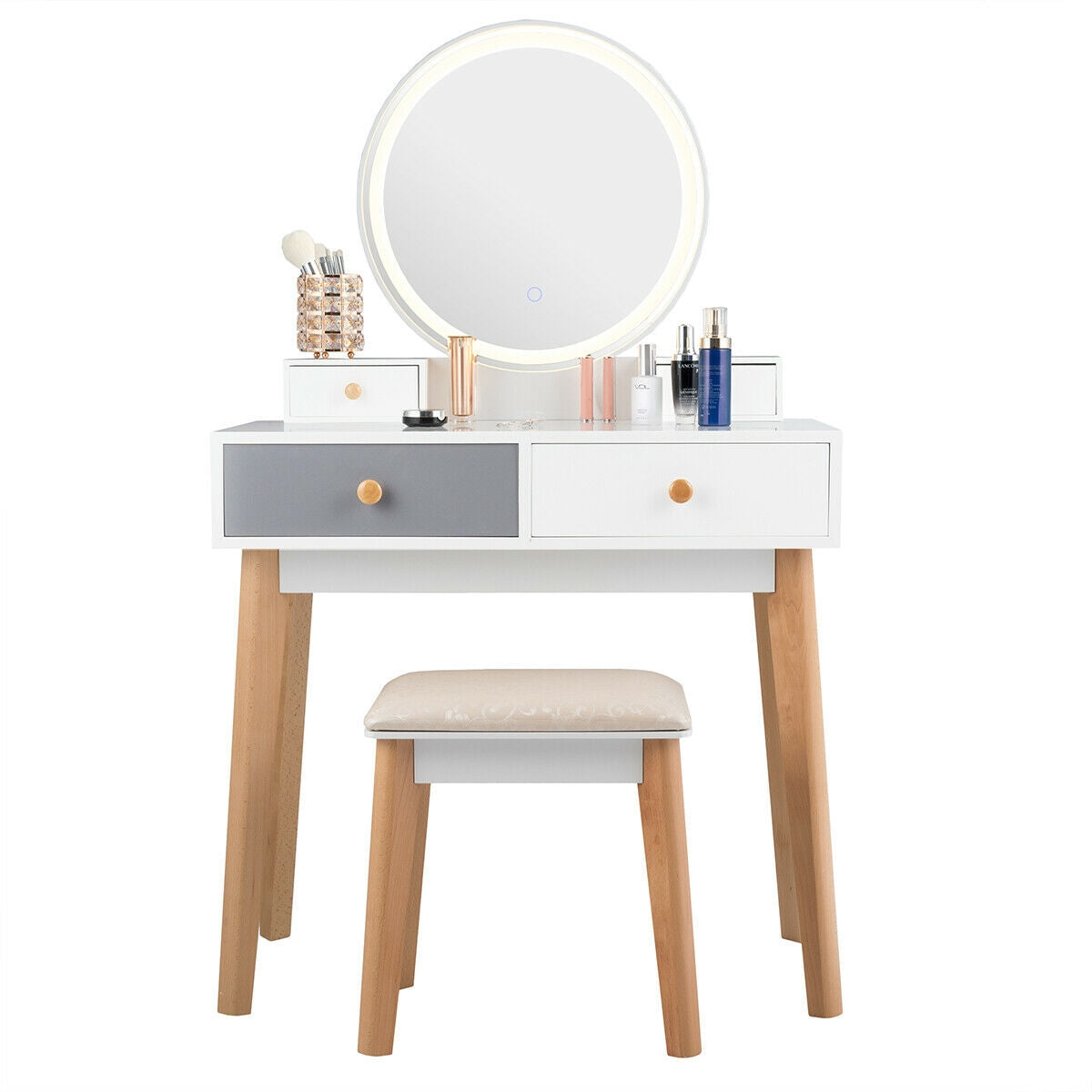 Makeup Vanity Table with Lighted Mirror and 4 Drawers