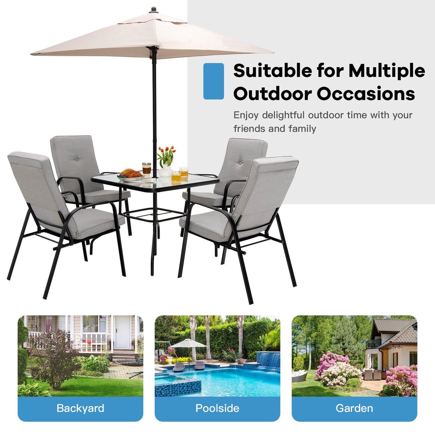 Stackable Patio Dining Chairs Set of 4 with High-Back Cushions