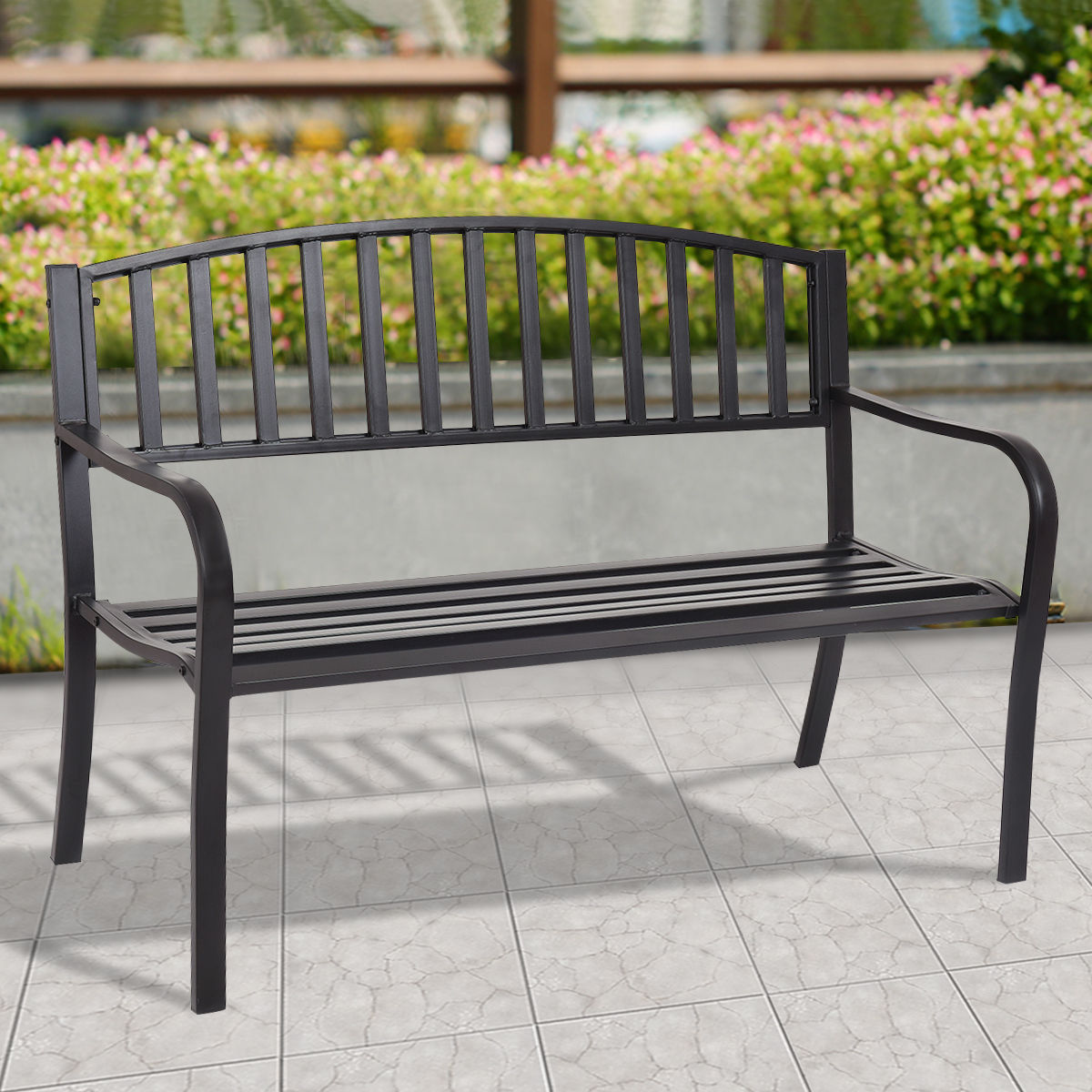 50 Inch Steel Patio Bench Loveseat for Outdoor Garden