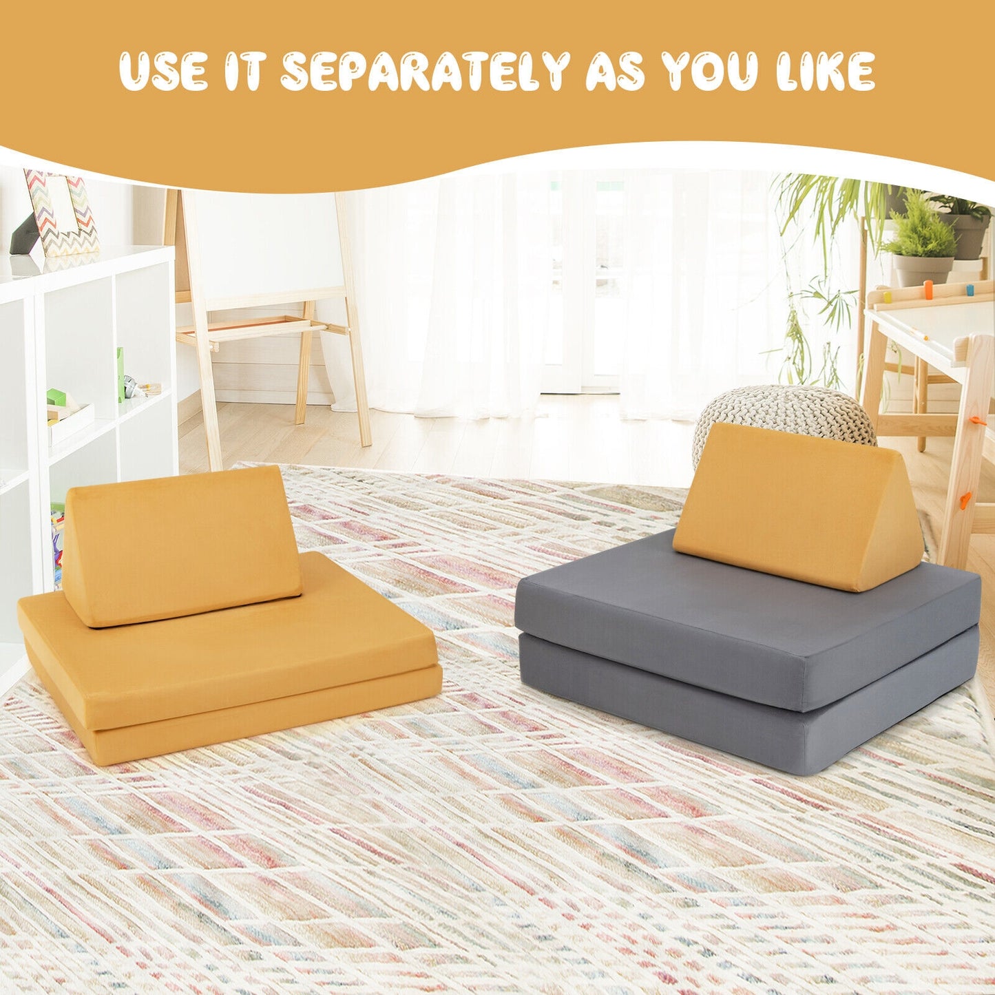 Convertible Kids Couch Set 4-Piece with Folding Mats