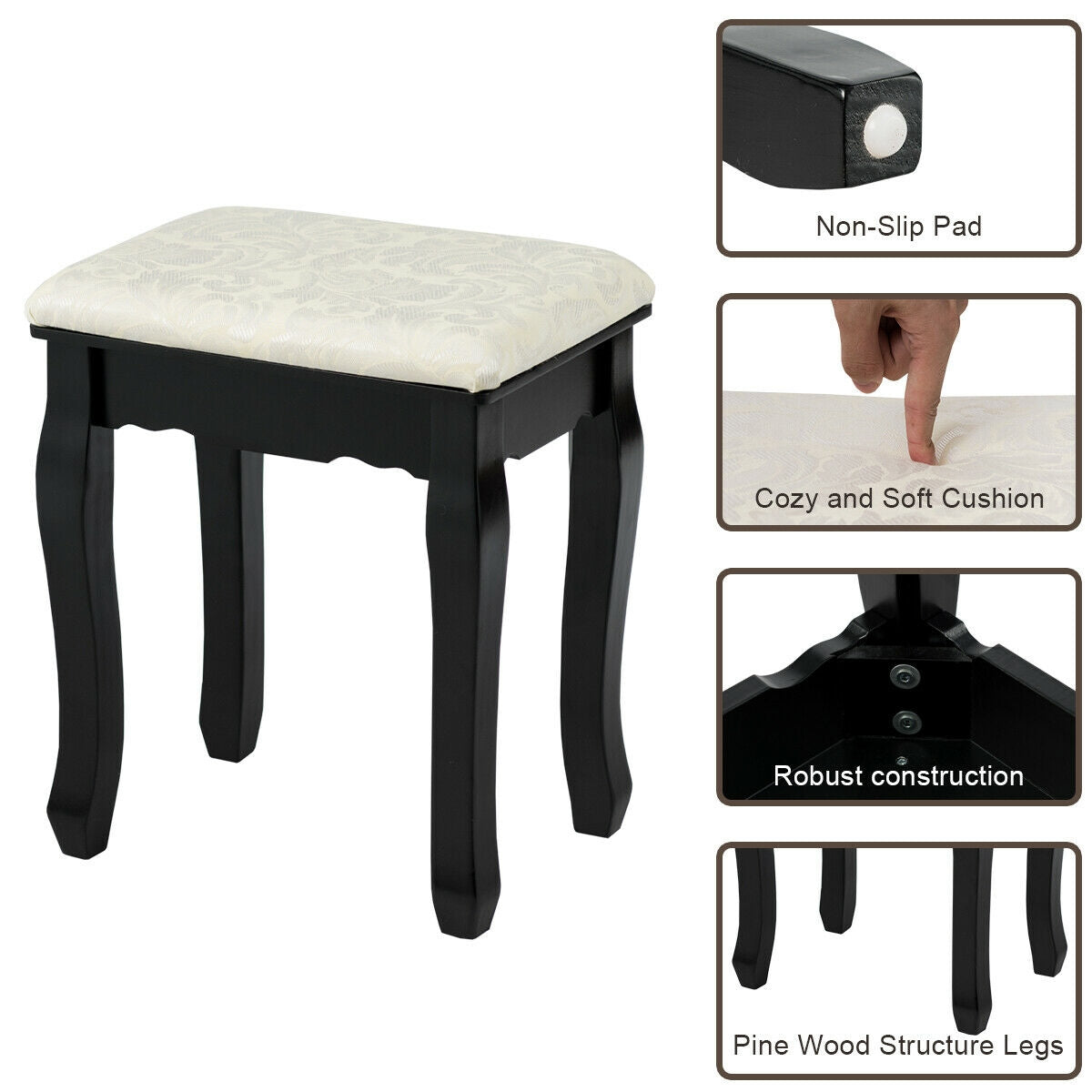 Lighted Mirror Vanity Table with 3 Drawers and Stool Set