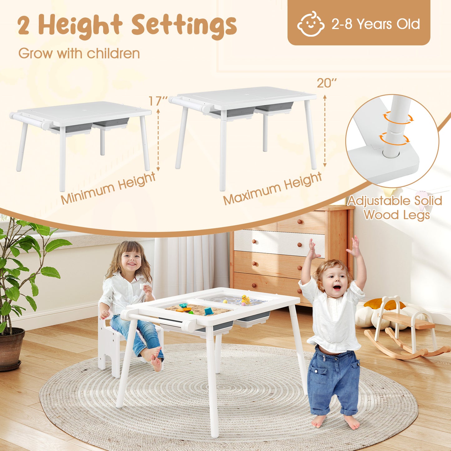 Kids Sensory Table and Chair Set with Foldable Storage Bins