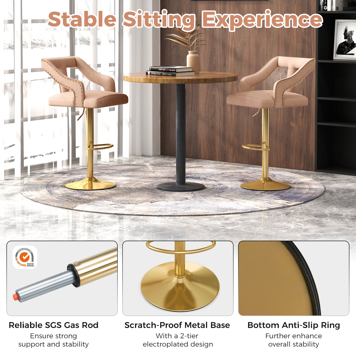 Velvet Swivel Bar Stools Set of 2 with Adjustable Height