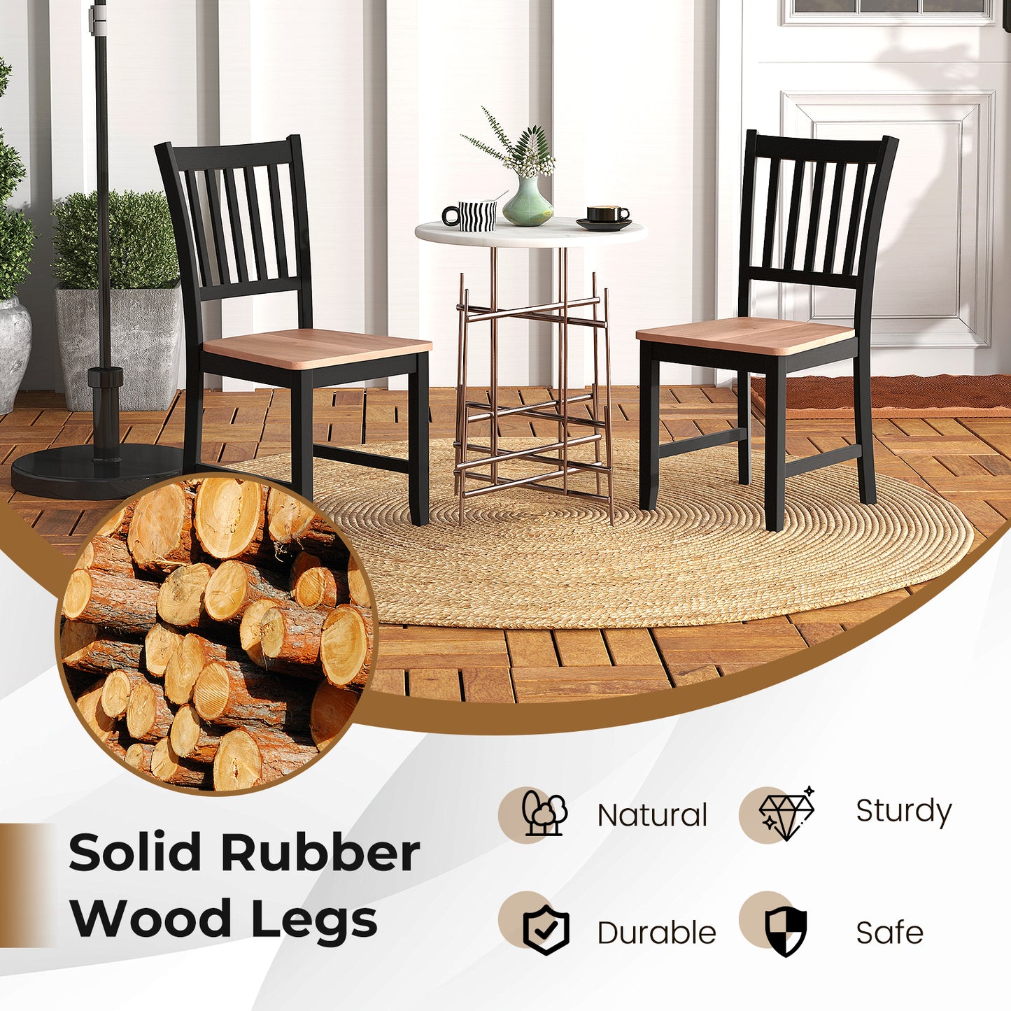Spindle Back Dining Chairs Set of 4 with Wooden Legs