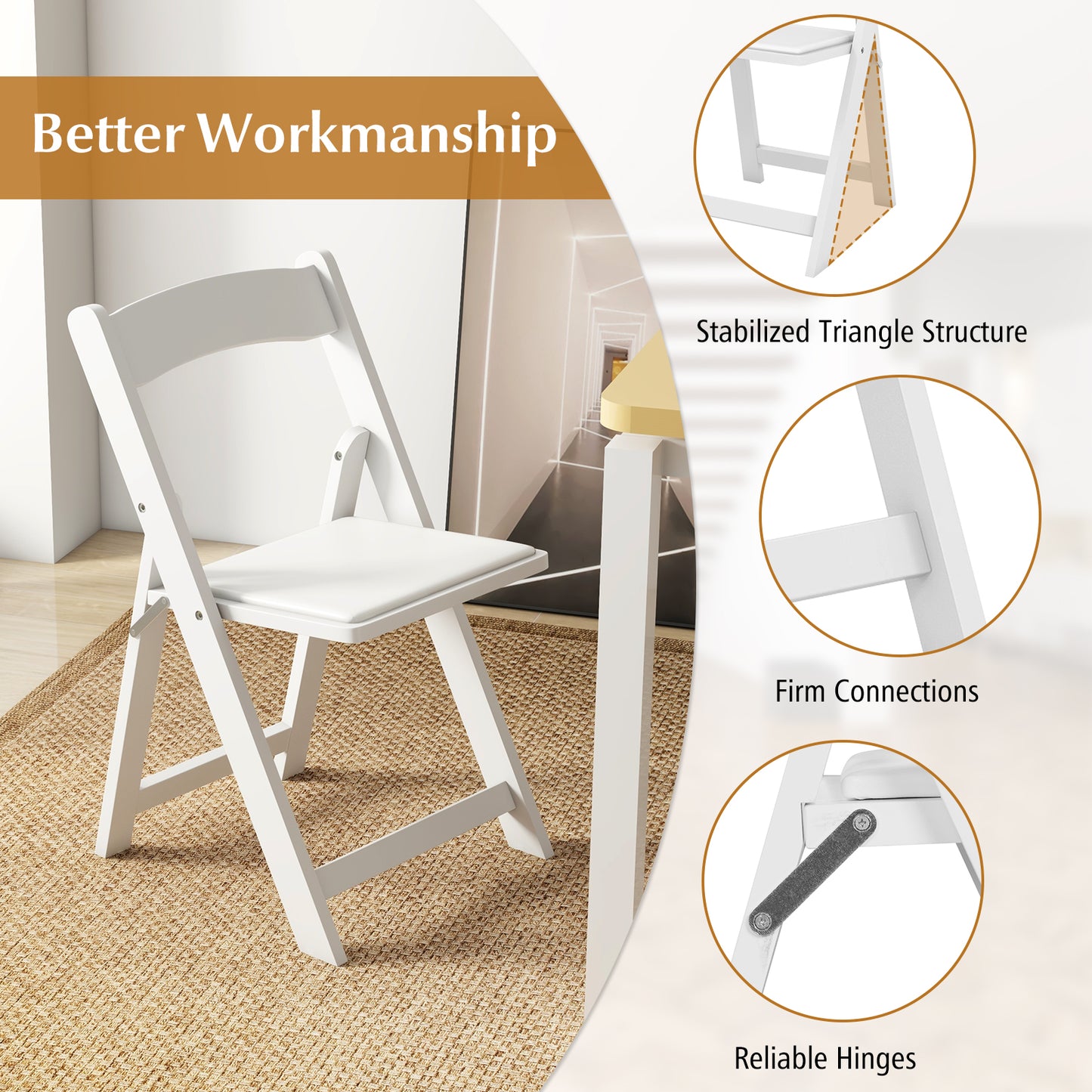 Foldable Dining Chairs Set of 4 with Padded Seats