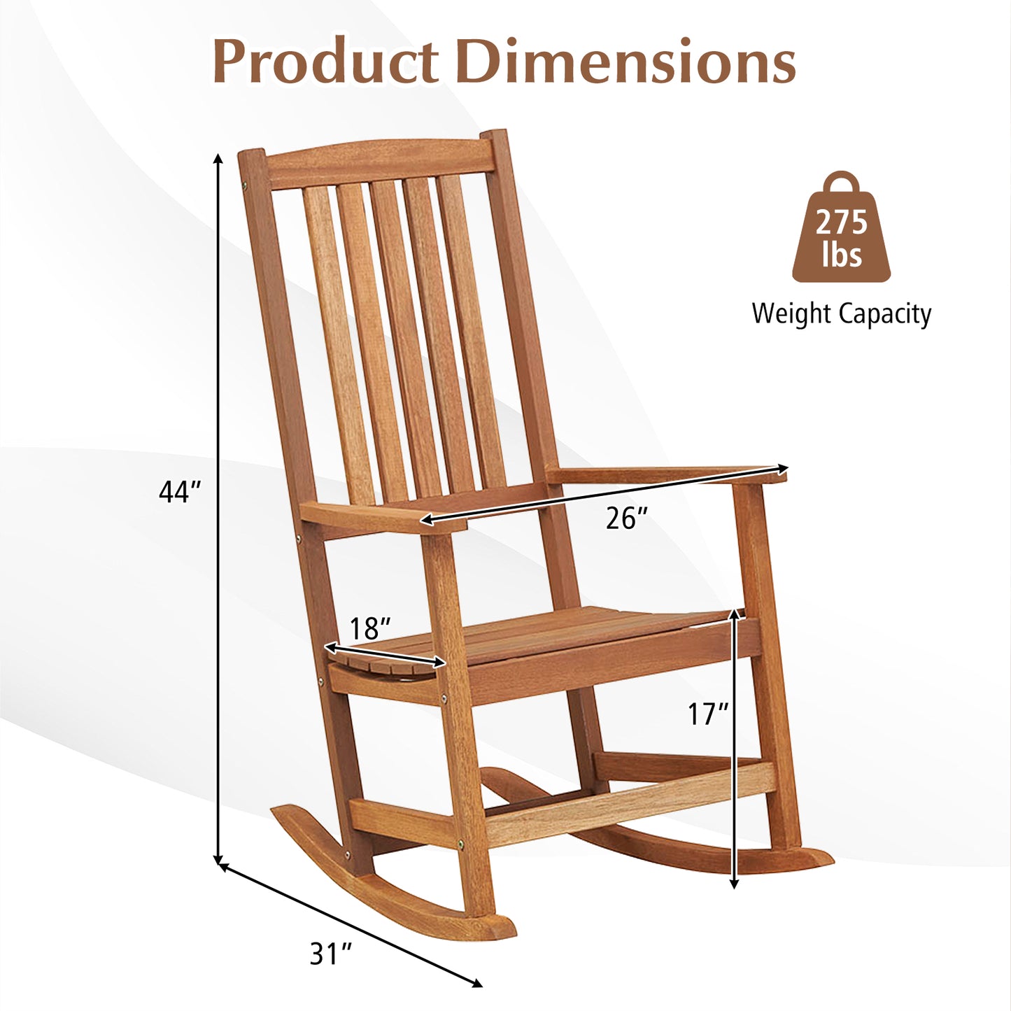 Hardwood Patio Rocking Chair with High Back