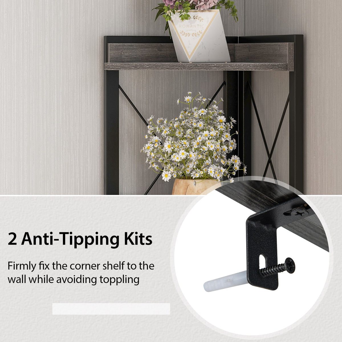 Tall Corner Storage Cabinet with 3-Tier Shelf and Enclosed Cabinet